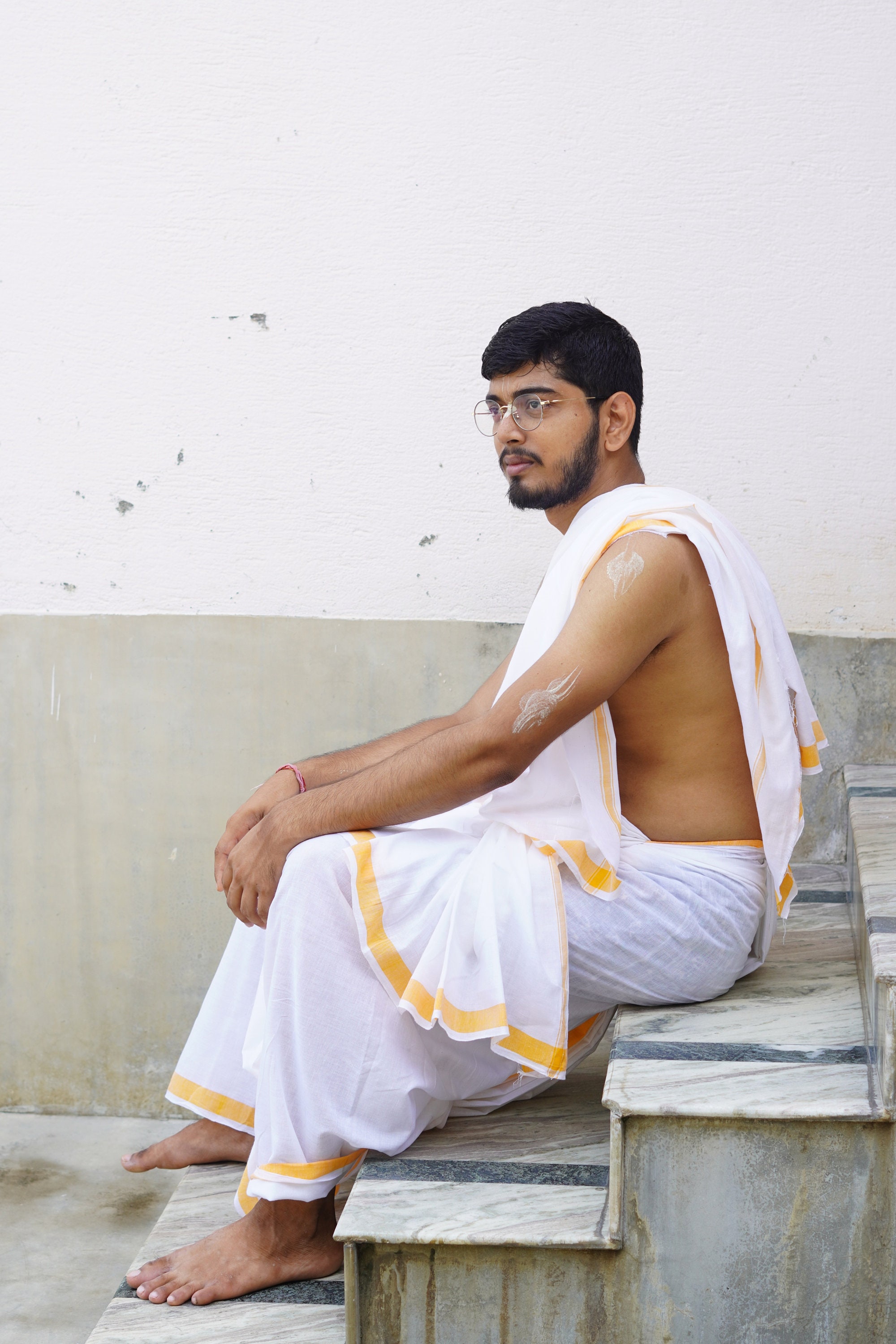 White dhoti top with golden border