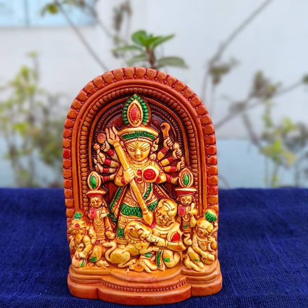 Durga murti made of terracotta best quality holy things spritual things long lasting..