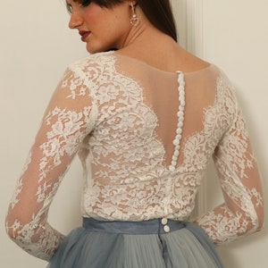 Lace Bridal Top: Long Sleeve Illusion, Buttoned Back