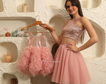 Rose Gold Sequin Flower Girl Dress: Tulle Baby Toddler Dress