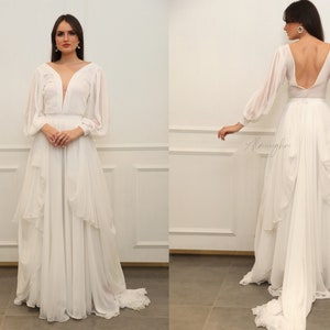 Layered chiffon wedding dress best sale