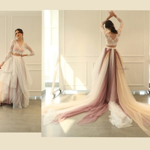 Tulle wedding skirt / tulle bridal skirt, Ombre tulle floor length skirt / Ballgown tulle dress/Nude Ombre Wedding Tulle Dress Train,  OPERA