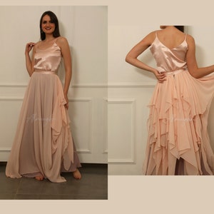 Blush Chiffon Hochzeit Rock: Boho Braut Drapiert Trennt