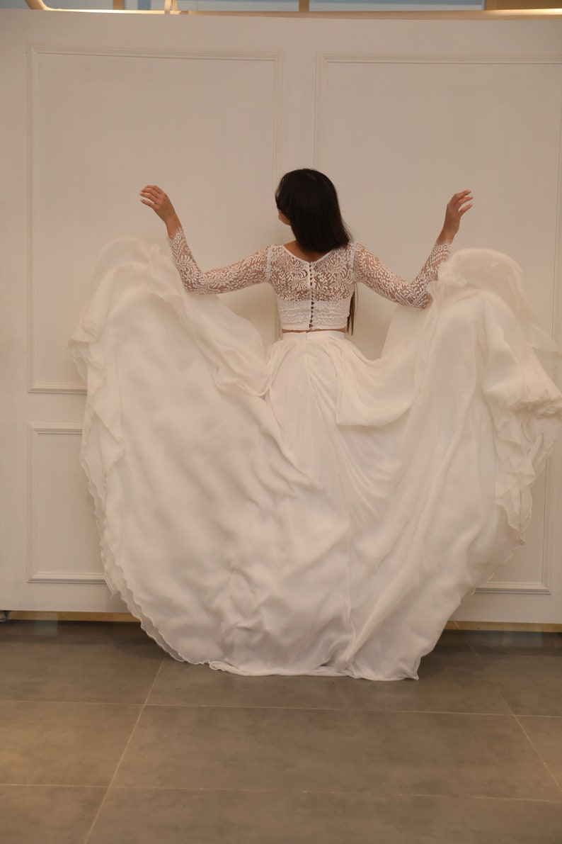Ivory Chiffon Bridal Skirt: Bohemian Wedding Separates , lace bridal dress, VERONICA image 9