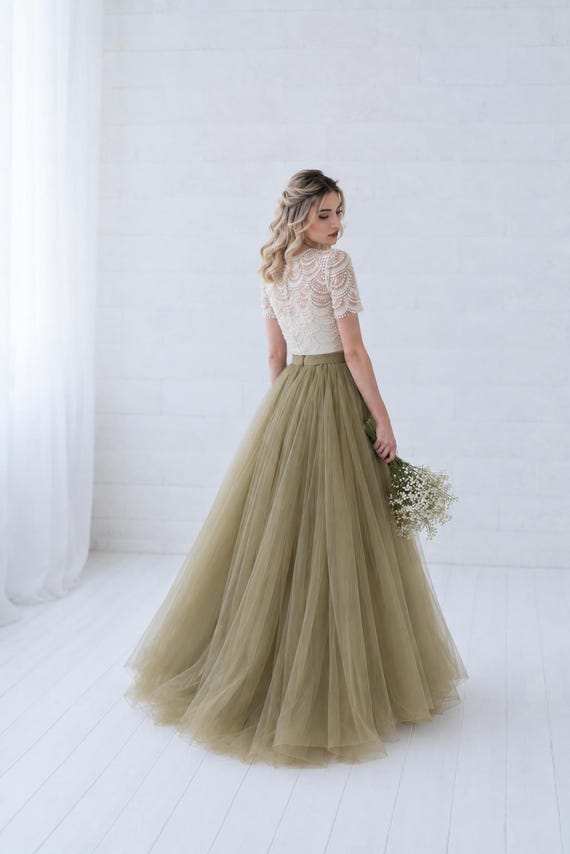 Olive Green Tulle Skirt: Long Bridal Maxi Skirt - DEMELZA - Etsy