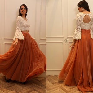 Tulle dress, Tulle skirt women&#39;s, Long Tulle Skirt , Rust tulle wedding skirt, Dusty copper tulle wedding skirt , Full bridal skirt, KYLIE