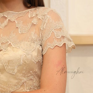 Bridal separates top, Beaded bridal top ,Wedding blouse ,heavy beaded bridal lace top,3D Lace Bridal, Champagne bridal crop top, EMMA