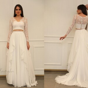 Ivory Chiffon Bridal Skirt: Bohemian Wedding Separates , lace bridal dress, VERONICA image 3