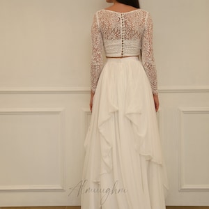 Ivory Chiffon Bridal Skirt: Bohemian Wedding Separates , lace bridal dress, VERONICA image 8