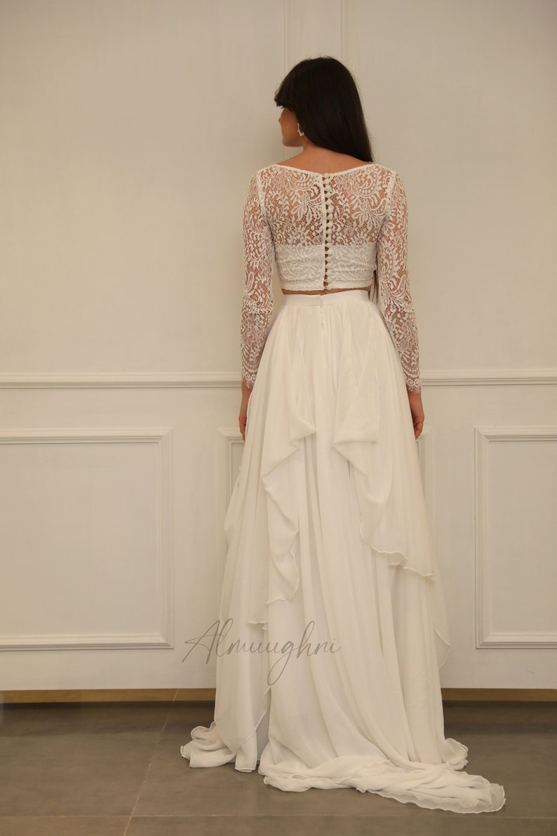 Ivory Chiffon Bridal Skirt: Bohemian Wedding Separates , lace bridal dress, VERONICA image 8