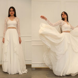 Ivory Chiffon Bridal Skirt: Bohemian Wedding Separates , lace bridal dress, VERONICA image 2
