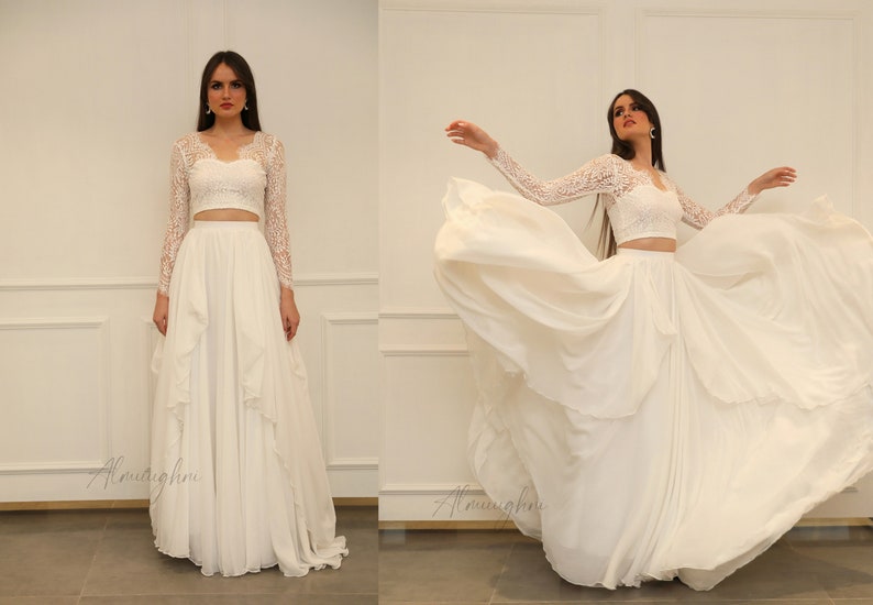 Ivory Chiffon Bridal Skirt: Bohemian Wedding Separates , lace bridal dress, VERONICA image 2