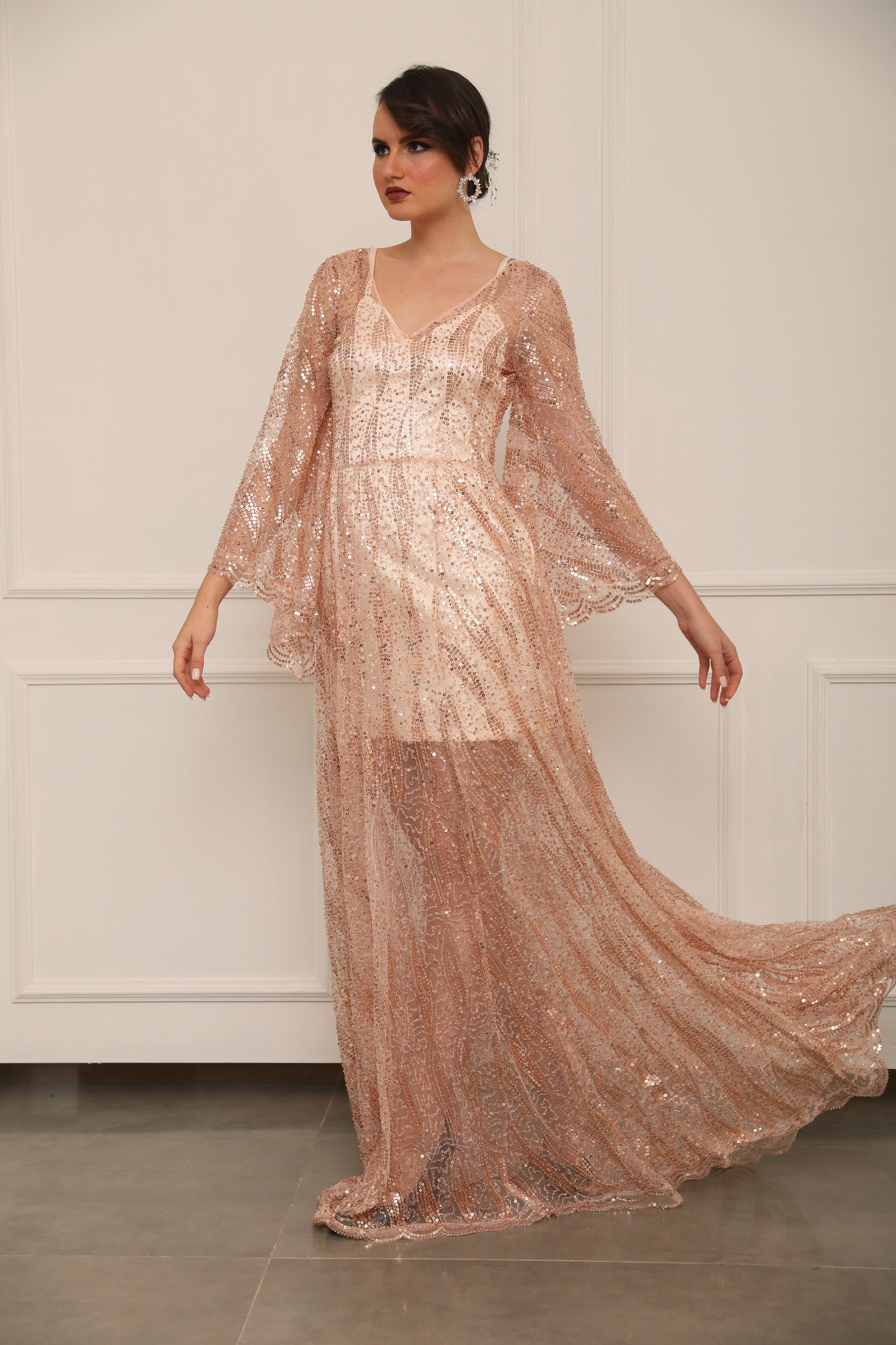 Rose Gold Sequin Mermaid Gown: Bridal Wedding Dress