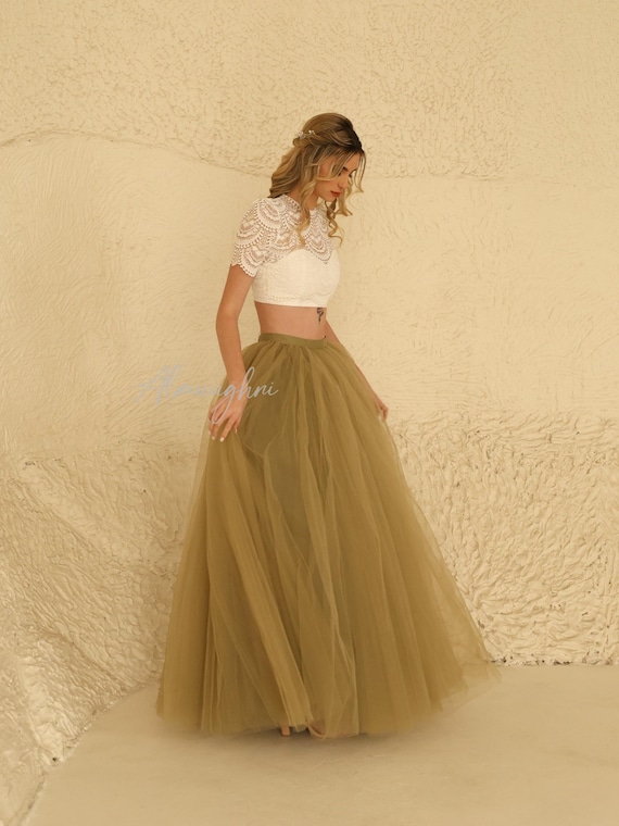 random tulle layered iris pleats OP オリーブ Olive Green Tulle Skirt: Long Bridal Maxi Skirt - DEMELZA - Etsy