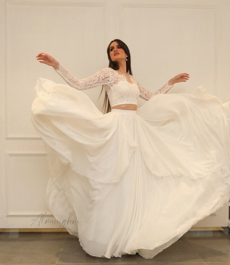 Ivory Chiffon Bridal Skirt: Bohemian Wedding Separates , lace bridal dress, VERONICA image 1