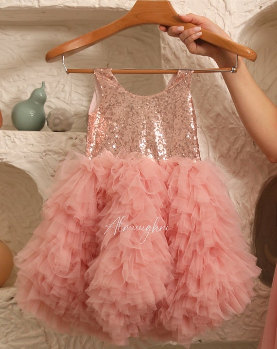Rose Gold Sequin Flower Girl Dress: Tulle Baby Toddler Dress