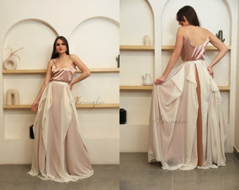 Minimalist Chiffon Wedding Skirt: Two-Piece Draped Ball Gown AMBER