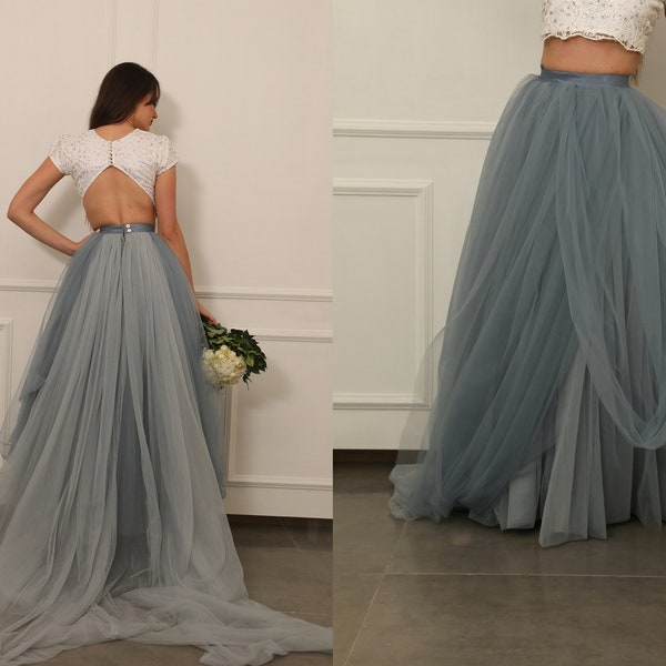 Women's Tulle skirt ,Ombre bridal skirt ,tulle wedding skirt , tulle bridal skirt ,Gray bridal skirt  ,Grey dress, bridal full skirt, FIONA