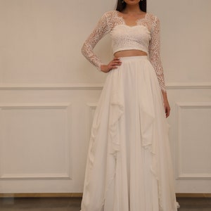 Ivory Chiffon Bridal Skirt: Bohemian Wedding Separates , lace bridal dress, VERONICA image 6