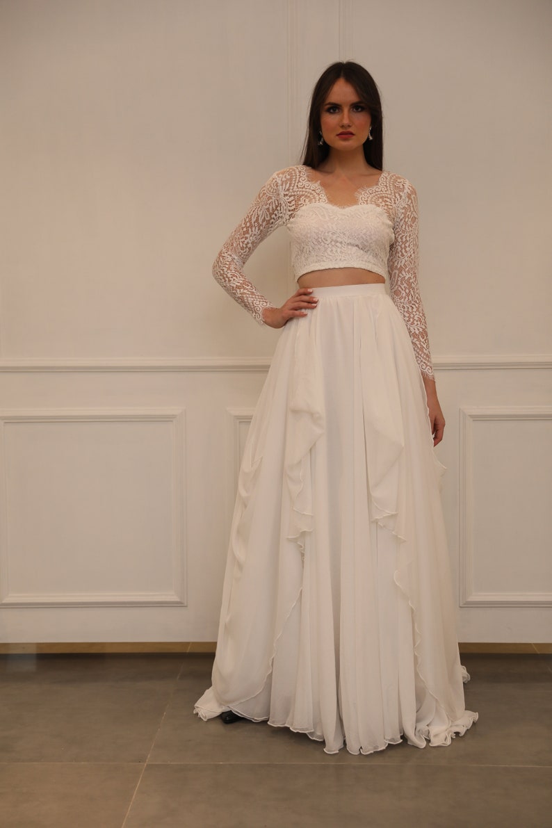 Ivory Chiffon Bridal Skirt: Bohemian Wedding Separates , lace bridal dress, VERONICA image 6