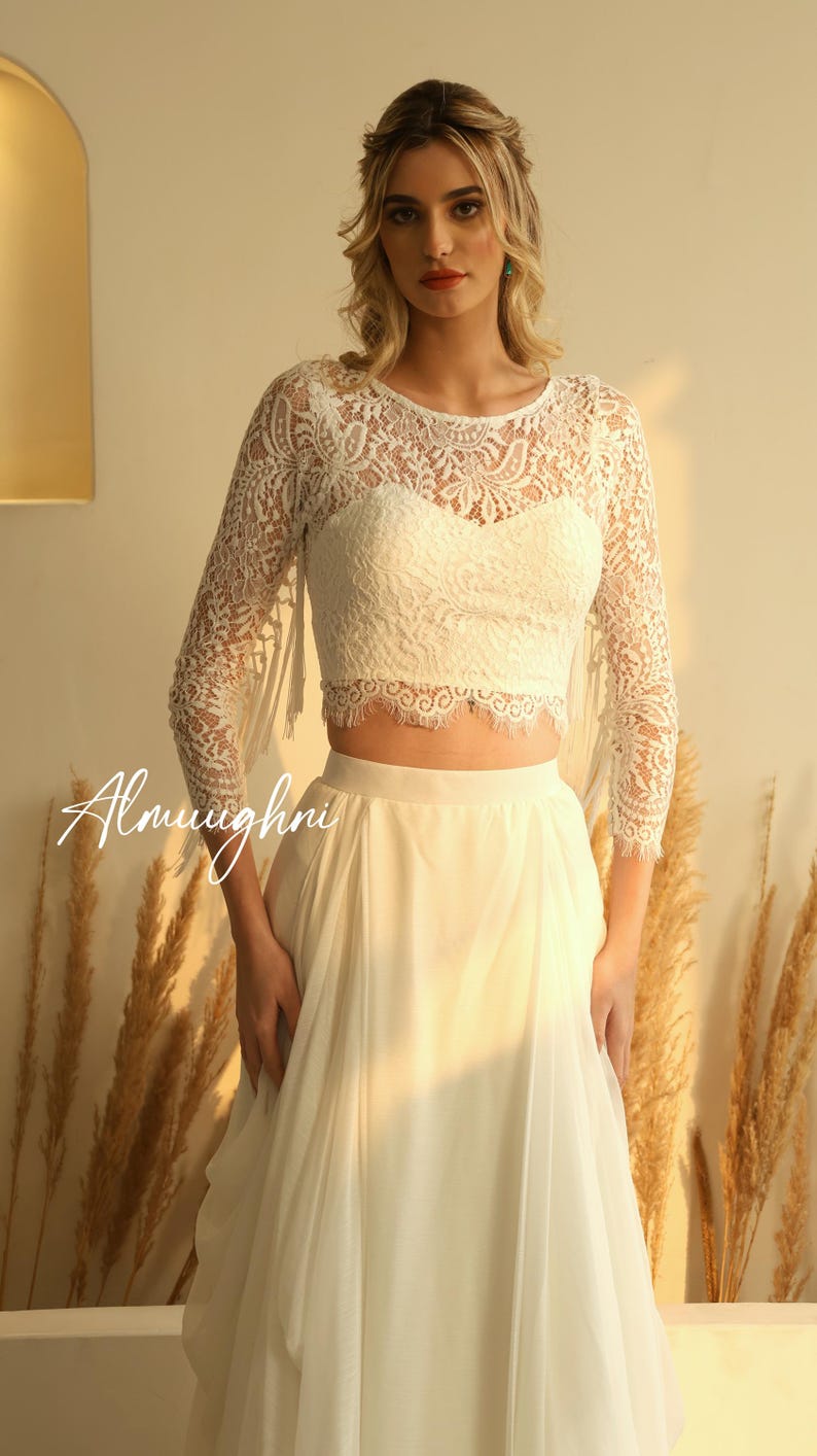 Ivory Lace Bridal Crop Top Long Sleeve Wedding Bolero , Bridal — free download
