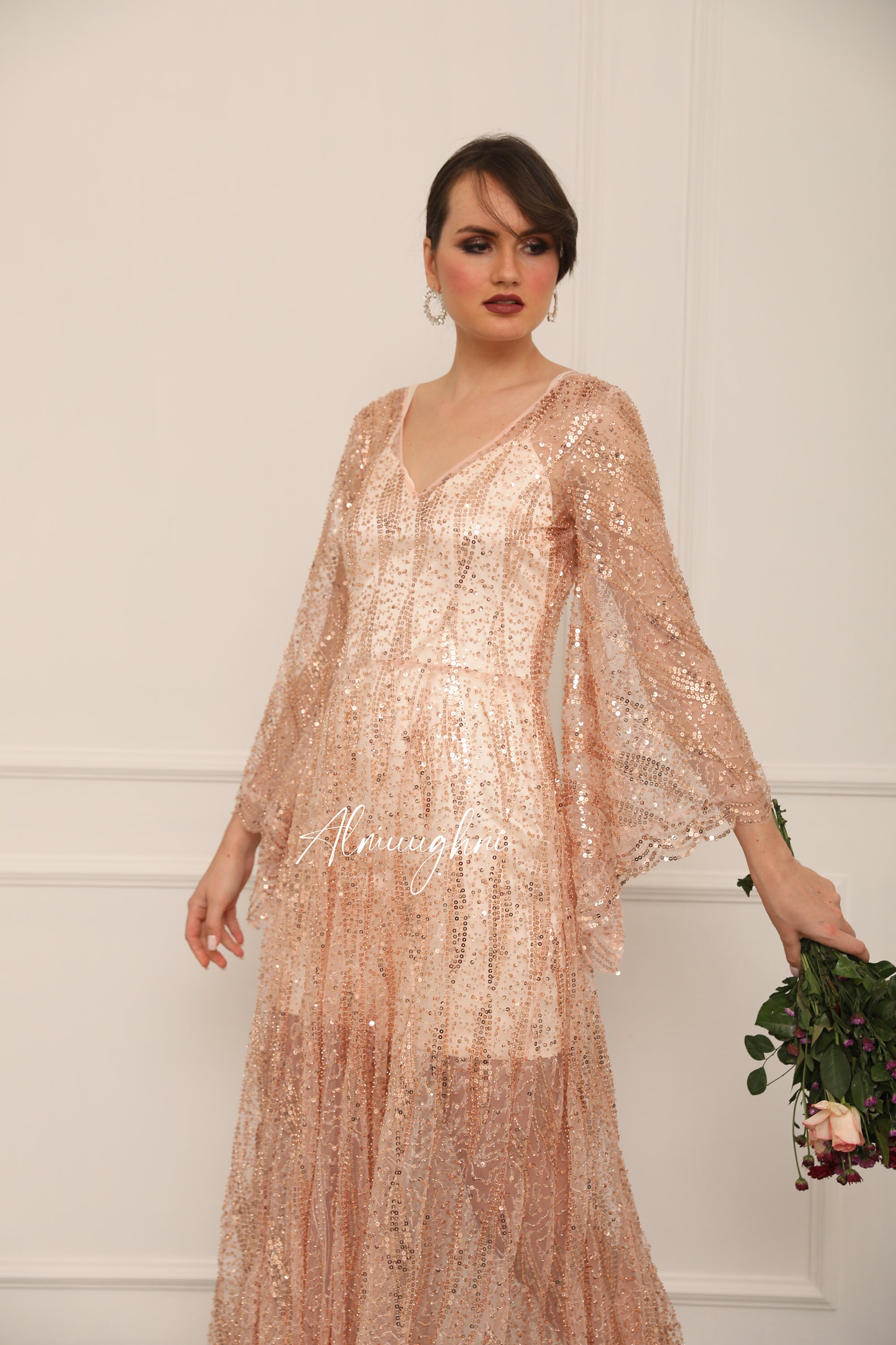 Rose Gold Sequin Mermaid Gown: Bridal Wedding Dress