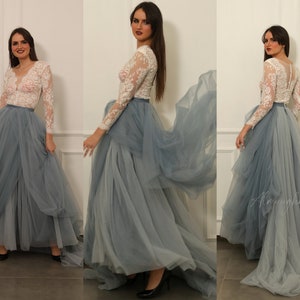 Tulle wedding skirt ,Ombre bridal skirt , tulle bridal skirt , Plus size dusty blue tulle skirt, Colored wedding dress  FIONA