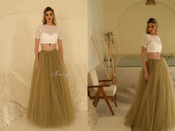 Olive Green Tulle Skirt: Long Bridal Maxi Skirt - DEMELZA - Etsy