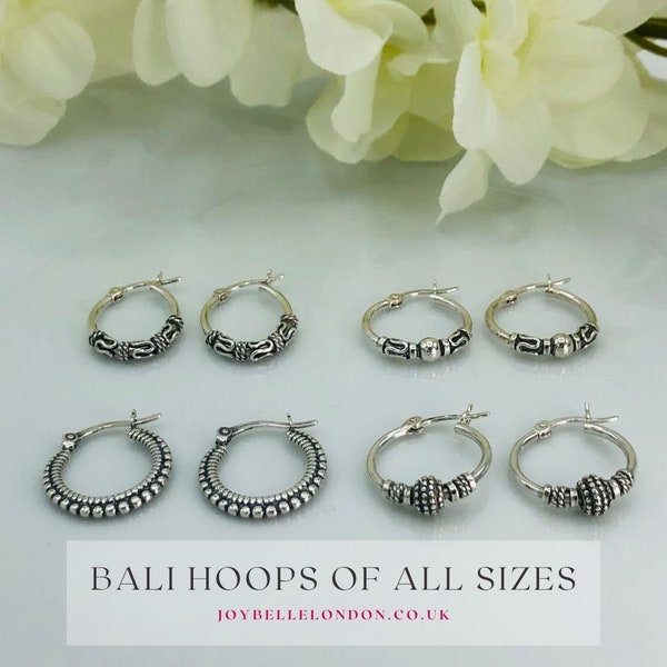 925 Sterling Silver Bali Ethnic Lever Back Hoop Earrings