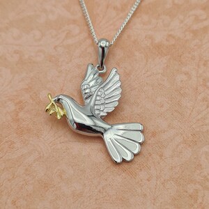 18ct Gold on 925 Sterling Silver Two Tone Dove of Peace Pendant on your Choice of Chain Length