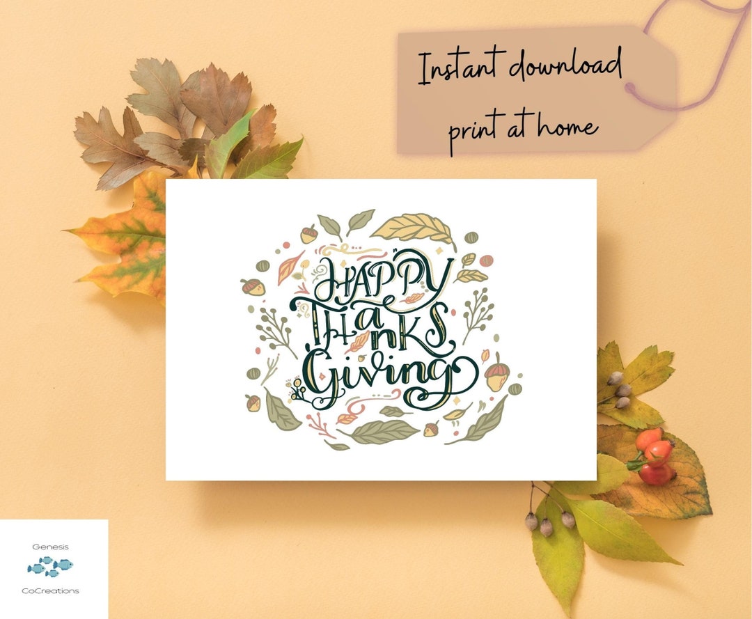 Cute Printable Downloadable Thanksgiving Card, Thanksgiving Print at ...