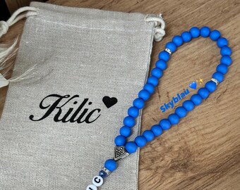 Gebetskette in Skyblau mit Kristallperlen | Tesbih | Geschenk | Ramadan | Eid | Gebetskette mit Name | Personalisiert