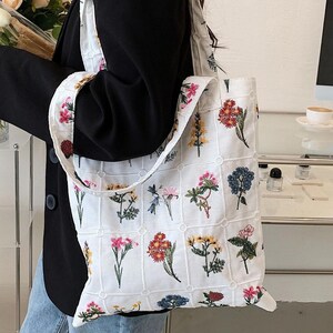 Flower Embroidered Shoulder Bag, School Bag, Laptop Bag, Beach Bag ...