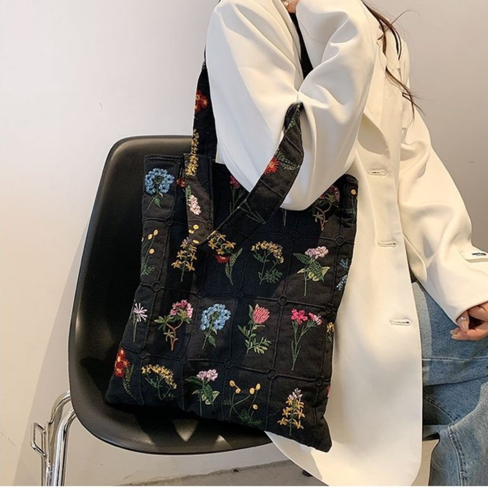Flower Embroidered Shoulder Bag School Bag Laptop Bag Beach - Etsy Canada