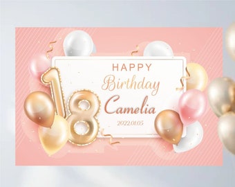gepersonaliseerde 18e verjaardag achtergrond banner, 18e verjaardag decoraties voor meisjes, verjaardag fotografie achtergrond