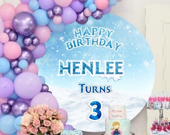 Personalize o cenário de aniversário congelado, decorações de aniversário de inverno, cenário de fotografia de neve de gelo de inverno, inverno