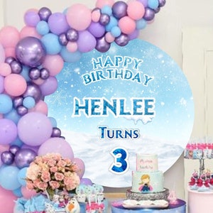 Personalize Frozen Birthday Backdrop, Winter Birthday Decorations, Winter Ice Snow Photography Backdrop, Winter