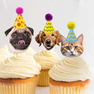 Custom Dog Photo Cupcake Toppers, Cat Cupcake Toppers, Personalize Pet Photo Topper, Puppy Party