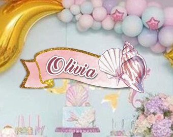 Signo 3D de cumpleaños de sirena, banner de cumpleaños personalizado bajo el mar, decoración de fiesta en el mar