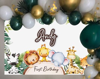 Renaiss 5x3ft Wild One Party Backdrop Safari Jungle Animals