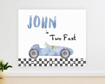 Twee snelle verjaardag achtergrond banner, twee snelle verjaardag muur banner, race retro auto verjaardag achtergrond