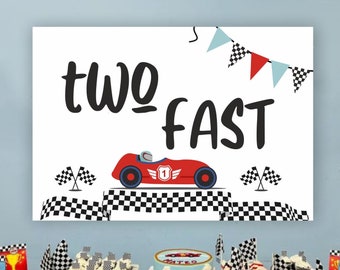 Twee snelle verjaardagsachtergrond, raceauto verjaardagsachtergrond, tweede verjaardagsachtergrond, twee snelle feestdecors