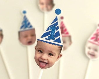 Baby Photo Cupcake Toppers, Cupcake Toppers Baby Face Age, First Birthday Party Decor