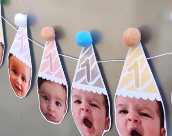 Baby Face Garland Birthday, Baby Custom Photo Banner, Pastel Birthday Banner 1st Birthday