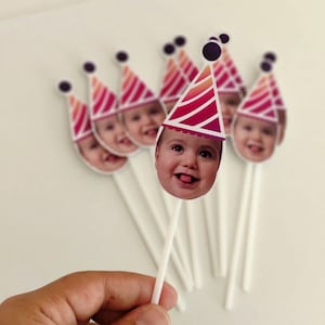 Baby Photo Cupcake Toppers, Cupcake Toppers Baby Face Age, First Birthday Party Decor