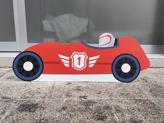 Ancienne Découpe En Carton Voiture De Course - Accessoire Décoratif Ou Pour Vitrine