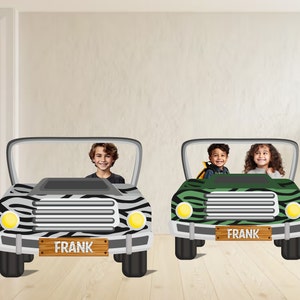 Safari Big Car Photo Prop, Recortes de Safari para bebés, Decoración de fiesta de cumpleaños, Recorte de coche Safari