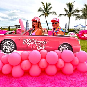 Pop achtergrond verjaardag auto decor, roze auto uitsparingen, roze auto feest stands, achtergrond prop partij decoraties