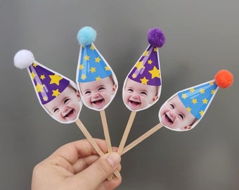 Photo Cupcake Topper Happy Birthday Custom, Photo Cupcake Topper, Party Baby Face Cupcake Topper, First Birthday Decor