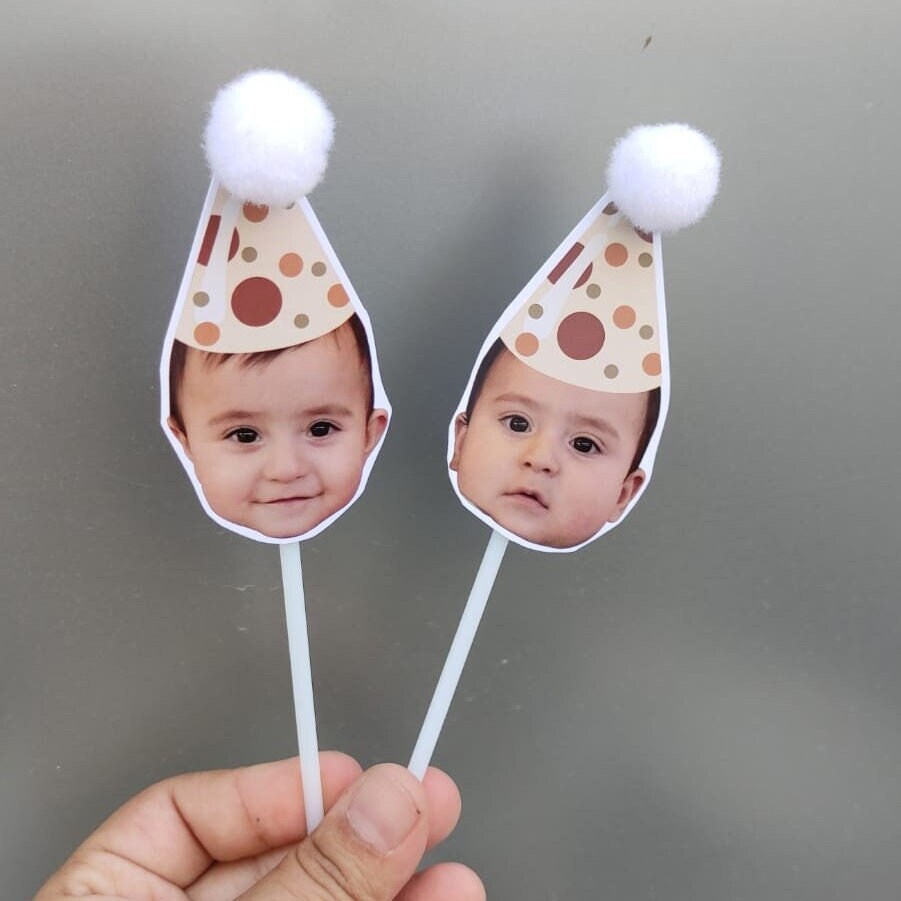 Custom Photo Cup Cake Toppers, Photo Face Cutout Faces Cupcake Toppers, Birthday Party Decorations, Baby Face Cupcake Topper